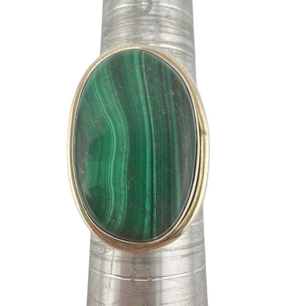 Large Oval Malachite 925 Sterling Silver Statement Ring Size 7